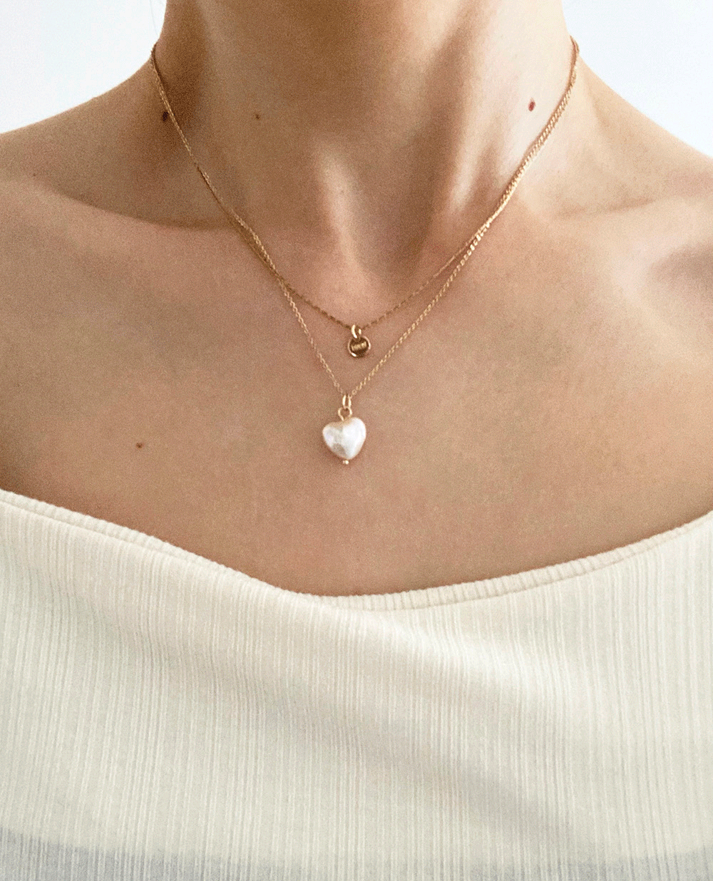 layered heart pearl necklace 2color
