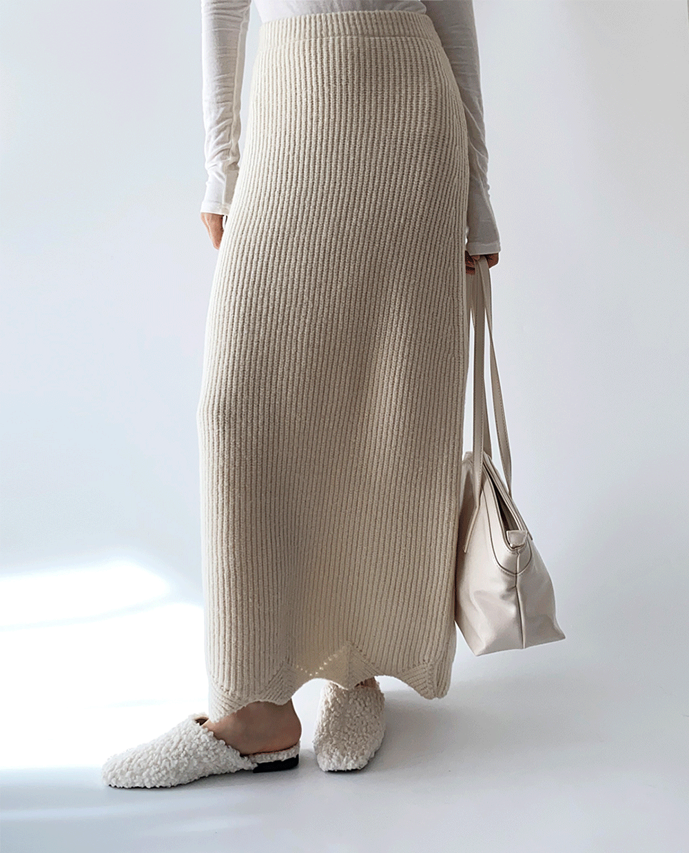 knit long skirt 3color