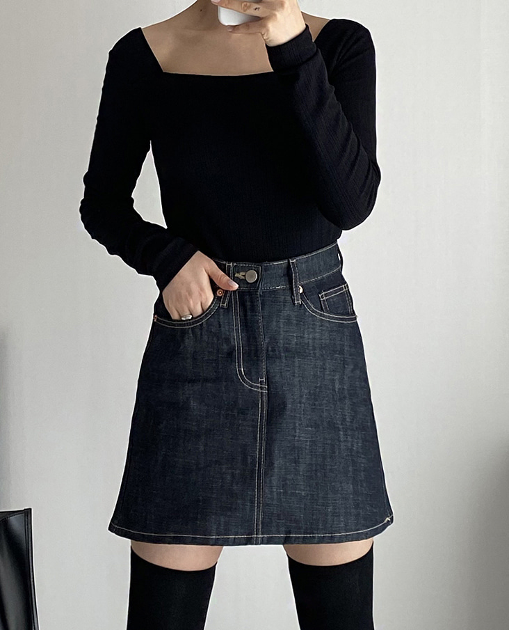A line denim mini skirt