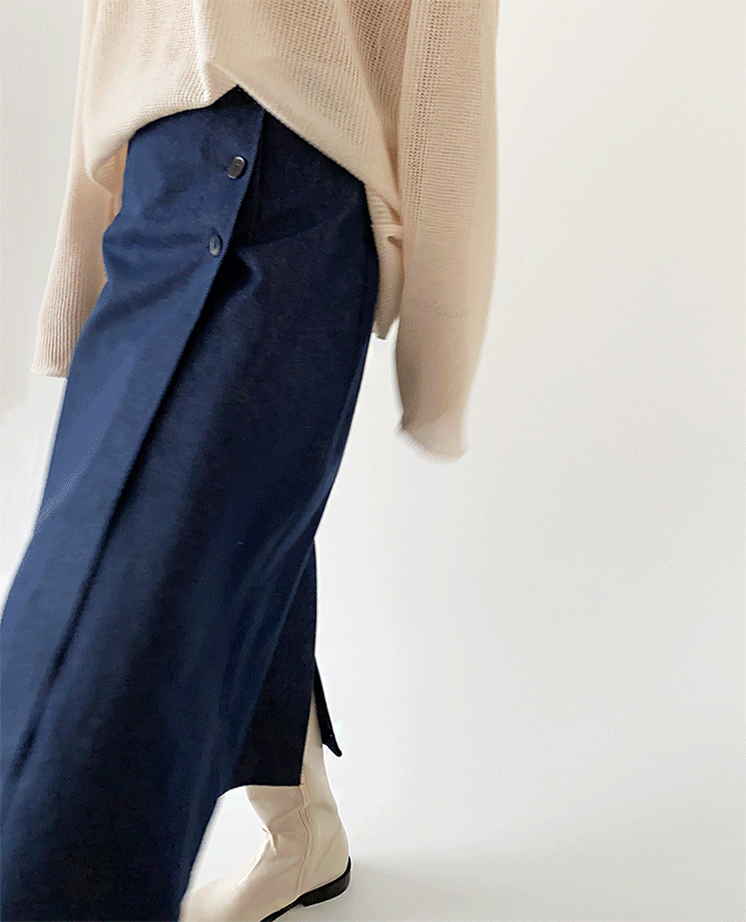 (blue/S)3 button long skirt 2color