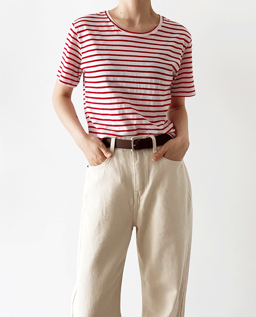 stripe cropped t-shirt 2color