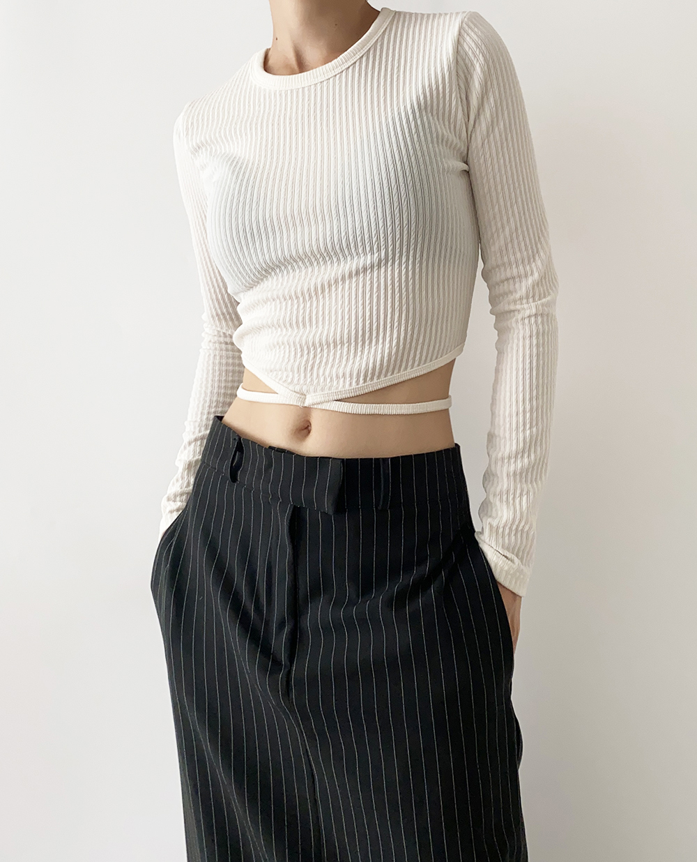 long sleeve cropped top 2color