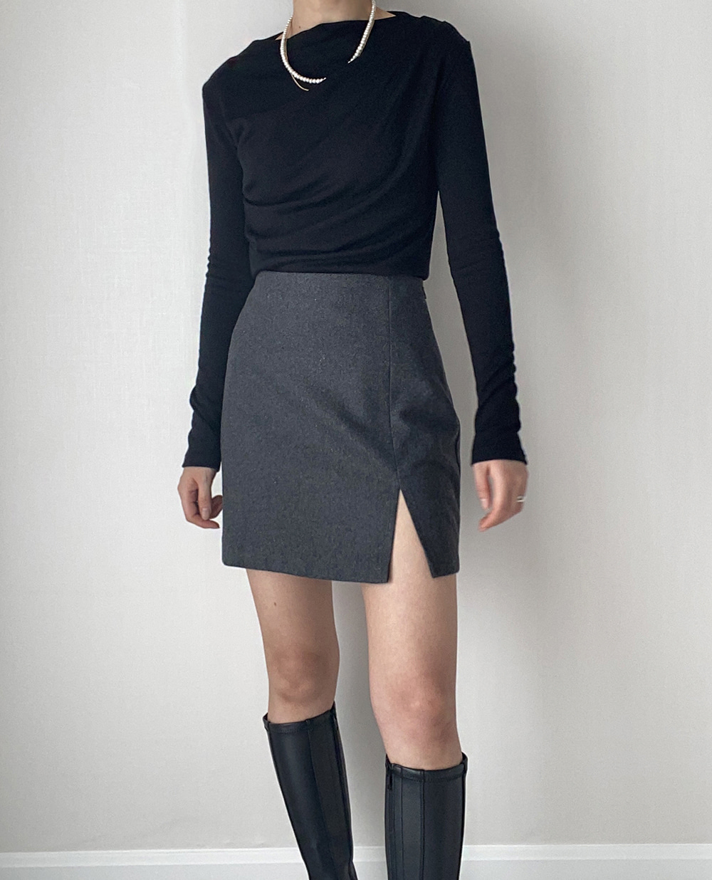 wool slit mini skirts 2color